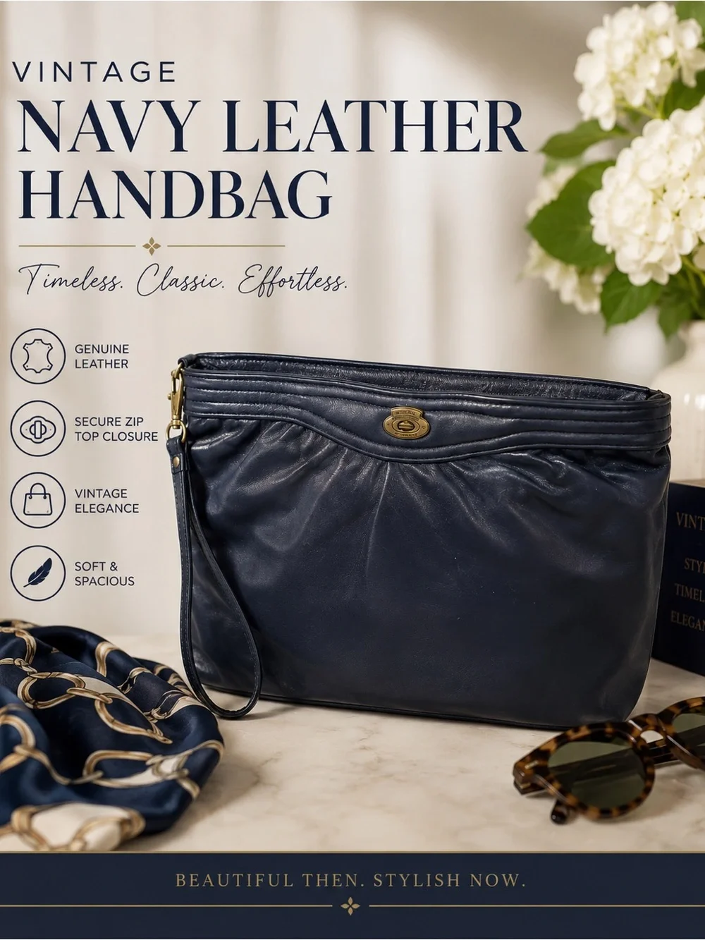 Vintage Eitienne Aigner Navy Leather Handbag